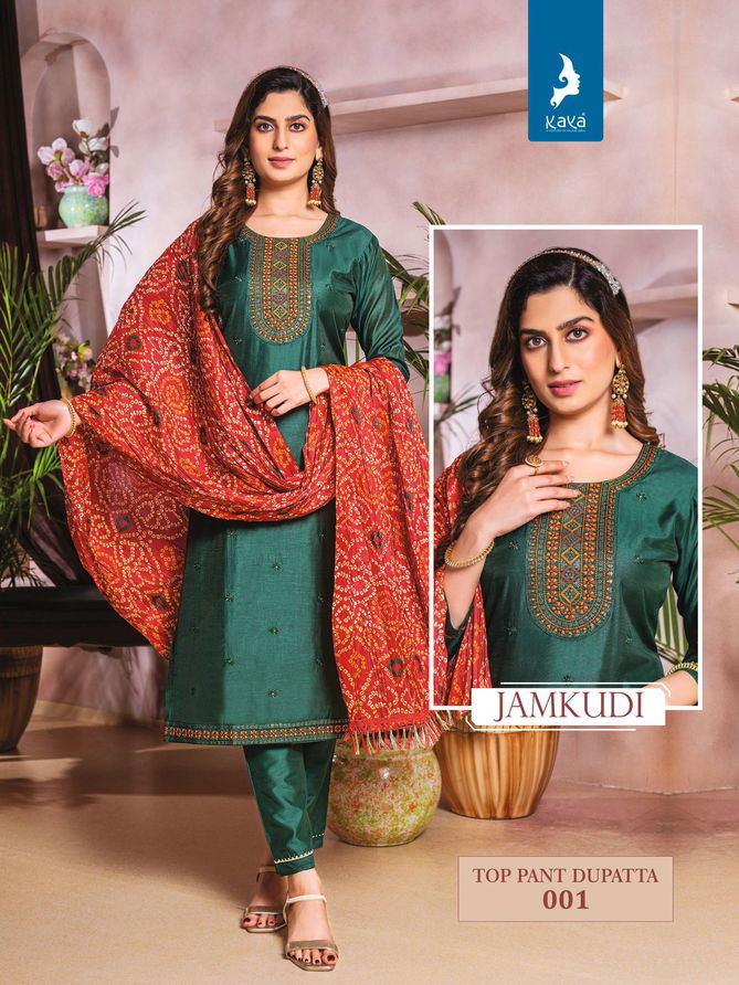 Jamkudi By Kaya Chanderi Silk Kurti With Bottom Dupatta Wholesale Shop In Surat
